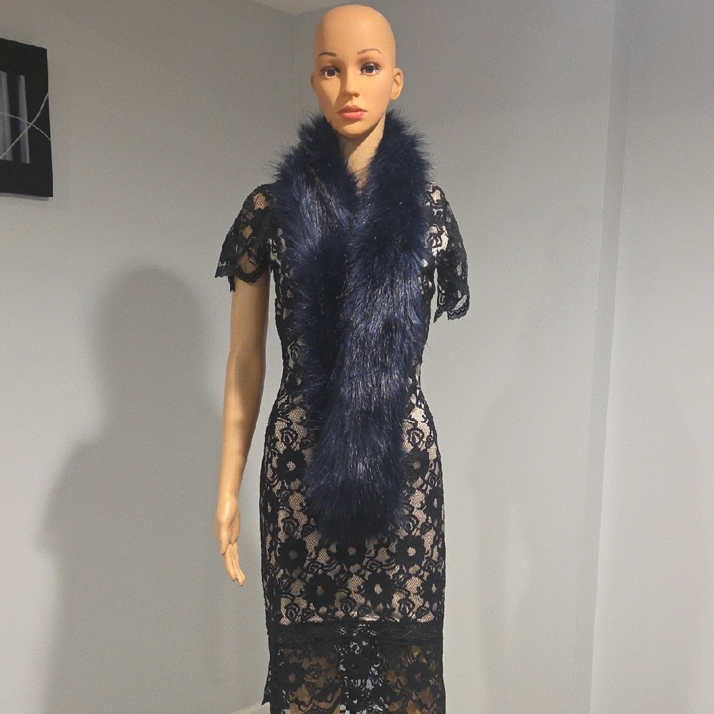 Elegant Navy Faux Fur Scarf